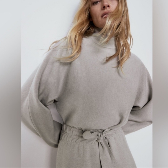 ZARA Thick Knitted High Neck Turtle Neck Midi Dress Sweater Size Small - Picture 3 of 16